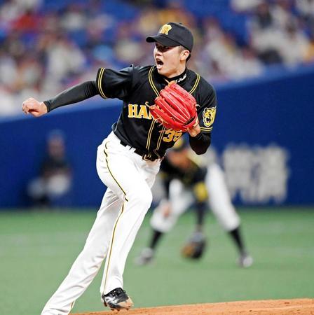 　７回２失点９奪三振の好投で４勝目を挙げた才木（撮影・田中太一）