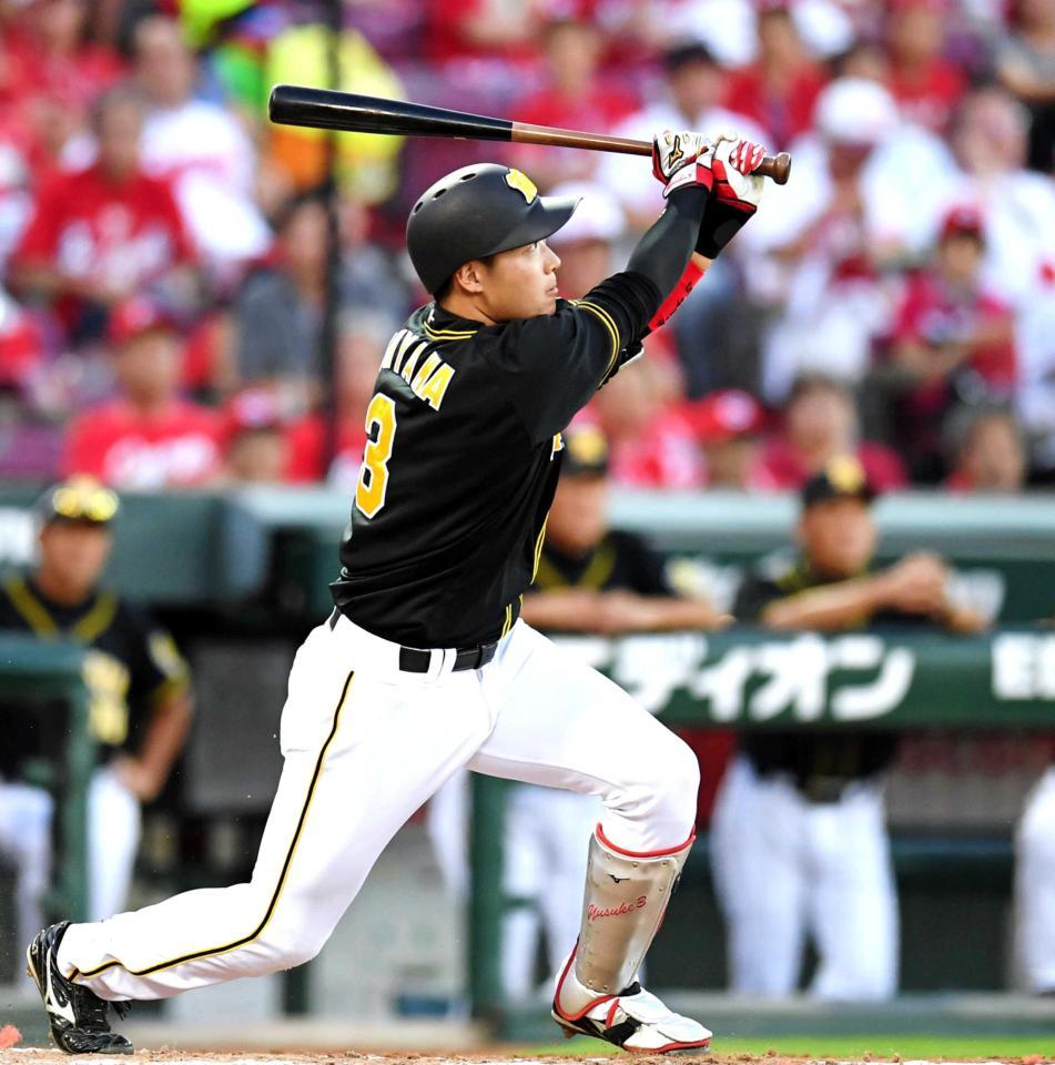 １回、３ランを放つ大山（撮影・飯室逸平）