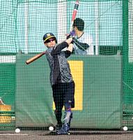 　故障後初の屋外フリー打撃で快音を響かせる上本