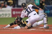 ２回、阪神・梅野の適時三塁打で生還する阪神一走・原口（撮影・北村雅宏）