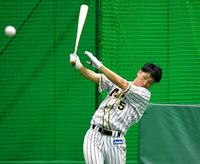 　居残りで打撃練習をする近本