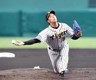 広島打線に立ち向かう青柳（撮影・北村雅宏）