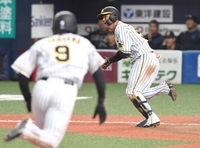 　９回、相手のエラーを誘いサヨナラを決める陽川（撮影・飯室逸平）