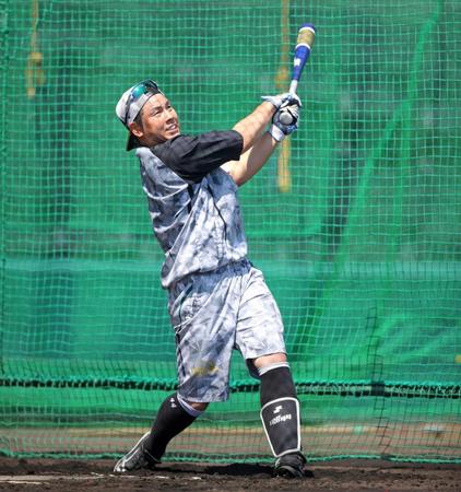 　打撃練習をする梅野（阪神タイガース提供）
