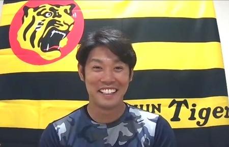 オンラインで取材を受ける阪神・原口文仁