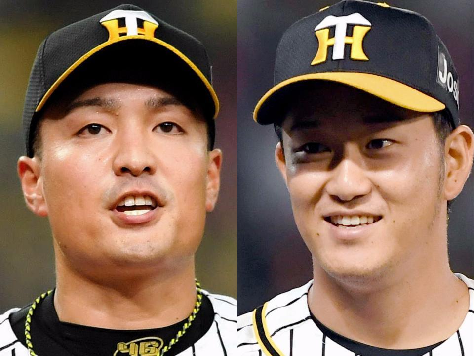 　阪神の秋山（左）と岩貞