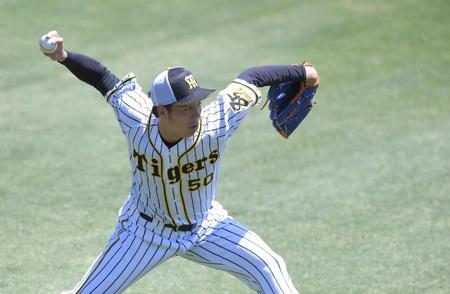 キャッチボールをする青柳晃洋（撮影・田中太一）