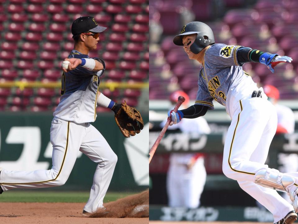 　阪神・木浪（左）と北條