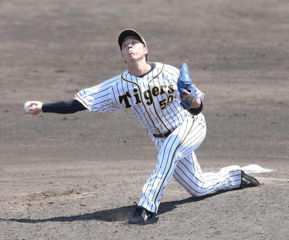 　先発した青柳＝鳴尾浜球場（代表撮影）