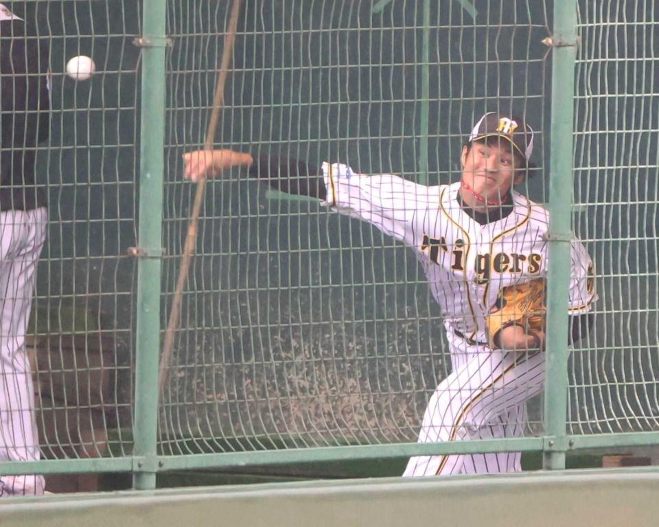 　ブルペンで投げ込む藤浪（代表撮影）