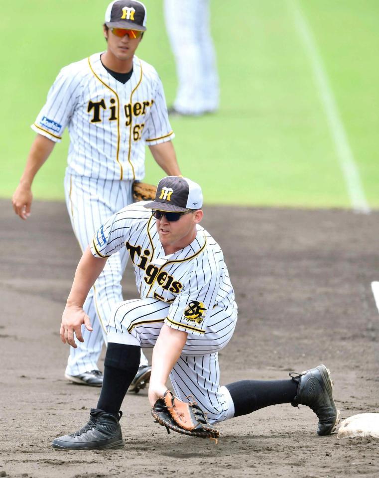 　一塁守備練習で軽快な動きを見せるサンズ（代表撮影）