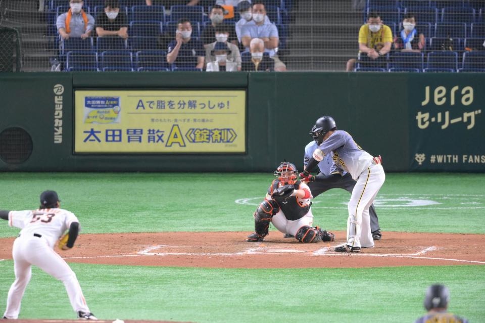 ７回、見逃し三振に倒れる代打中谷＝東京ドーム（撮影・堀内翔）