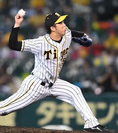 ７回２失点の好投を見せた阪神・青柳晃洋＝甲子園（撮影・飯室逸平）