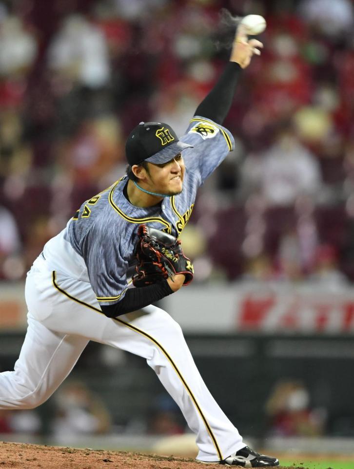 ９回、力投する岩貞（撮影・飯室逸平）