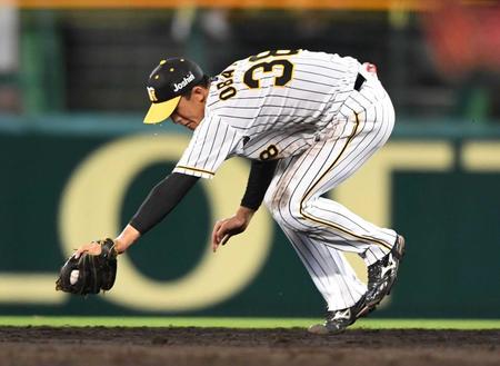 　５回、山田哲の打球を好捕する小幡（撮影・飯室逸平）