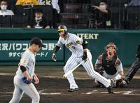 ７回、阪神・大山は右中間にソロを放つ＝甲子園（撮影・山口登）