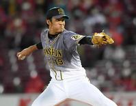 ９回を無失点に抑える阪神・藤浪＝マツダスタジアム（撮影・田中太一）