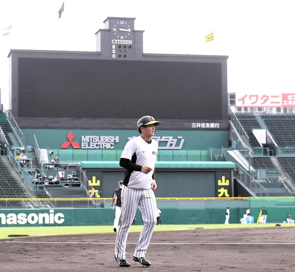 走塁練習に励む阪神・井上（撮影・北村雅宏）