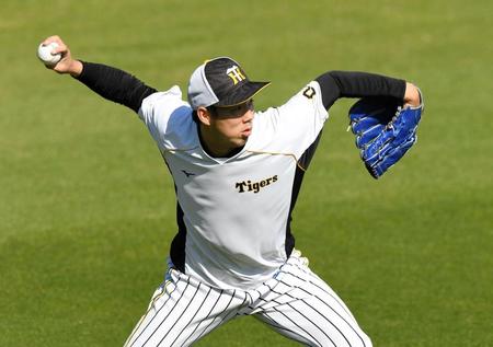 キャッチボールする阪神・青柳晃洋＝甲子園（撮影・北村雅宏）