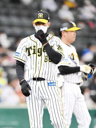 　８回終了後、選手交代を告げた矢野監督（撮影・北村雅宏）