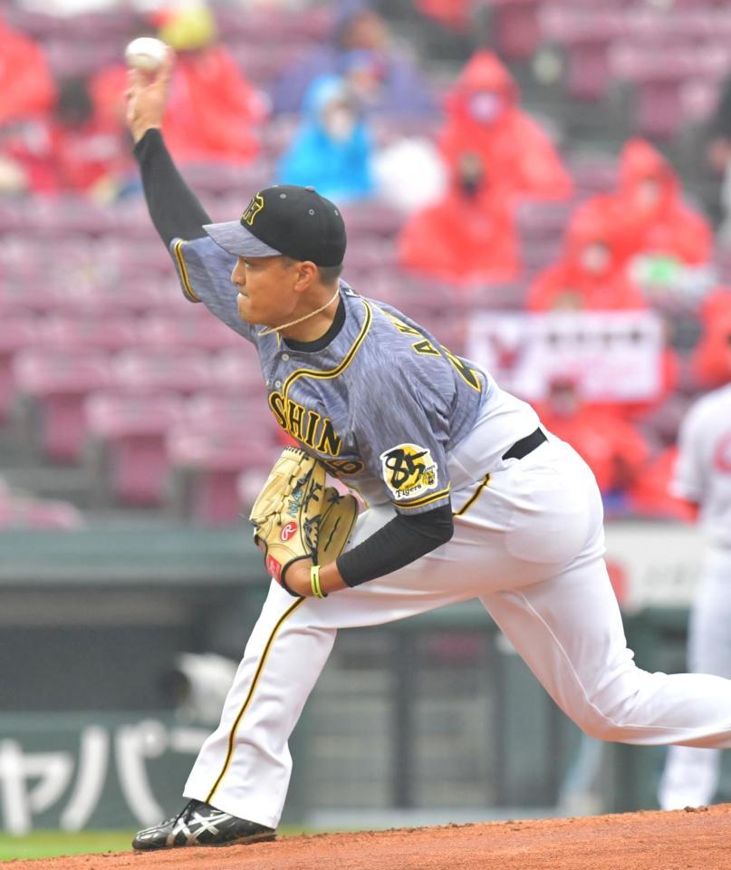 　力投する先発の秋山（撮影・立川洋一郎）