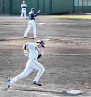 　２回、左飛に倒れた井上（撮影・北村雅宏）