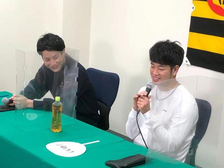 　オンライントークショーに出演した木浪（左）と高橋