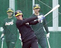 　フリー打撃で快音を響かせる井上