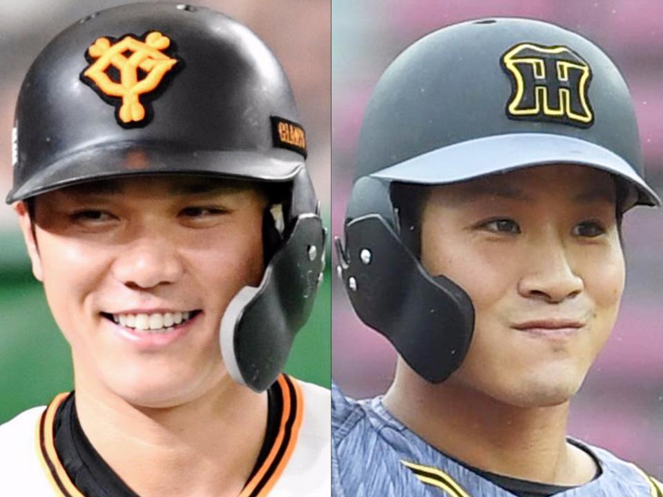 　巨人・坂本（左）と阪神・木浪