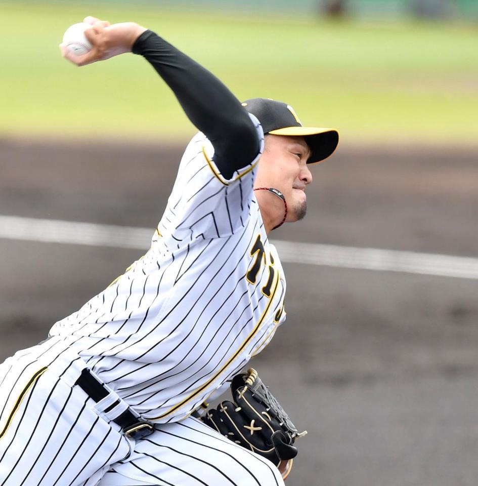 ２回を無失点に抑える阪神・秋山拓巳（撮影・田中太一）