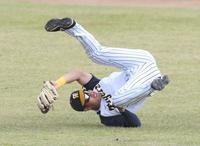 　ノックで好捕し回転する佐藤輝