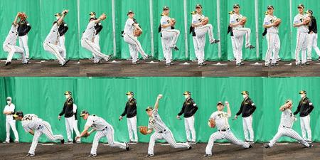 　伊藤将の投球フォーム連続写真（右上から）