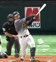 　６回、２ランを放つ阪神・陽川（撮影・飯室逸平）