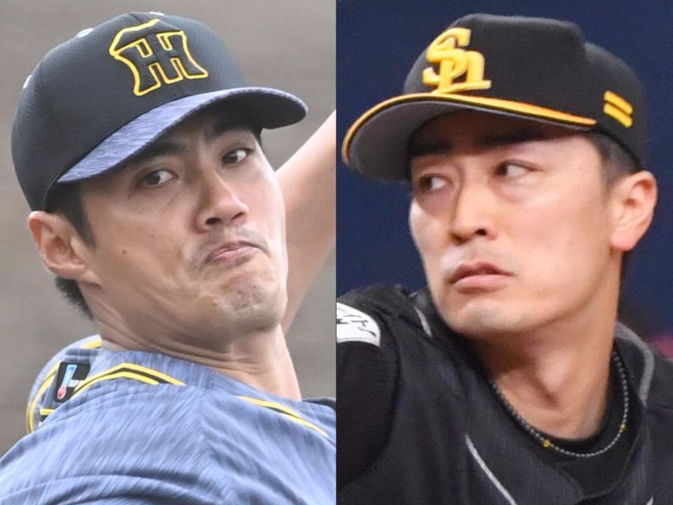 　阪神・チェン（左）とソフトバンク・和田