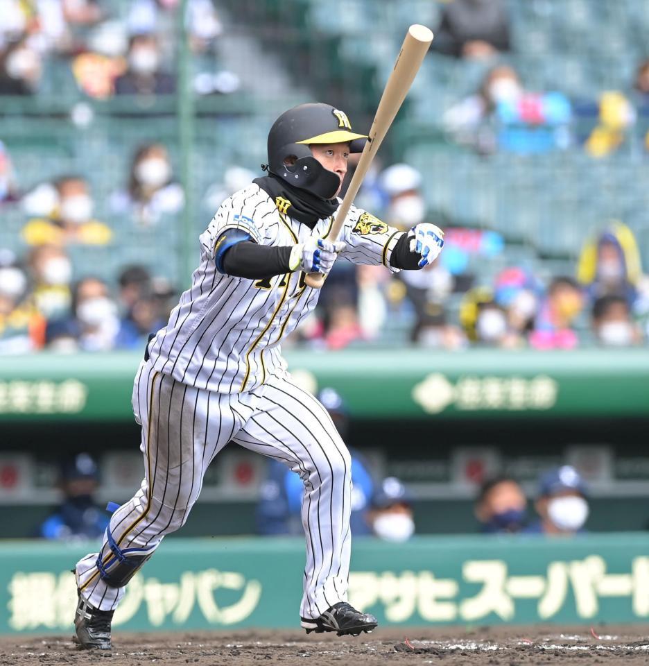 　５回、同点ソロを放つ近本（撮影・高部洋祐）