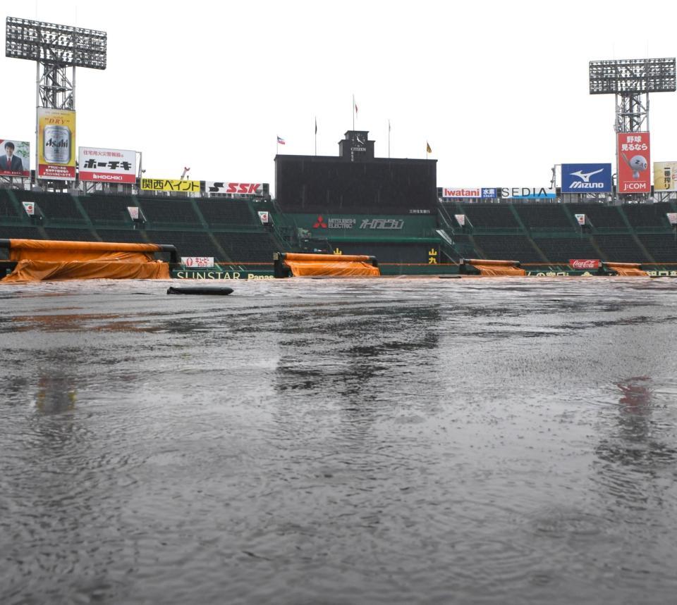 　雨天中止となった阪神甲子園球場（撮影・北村雅宏）