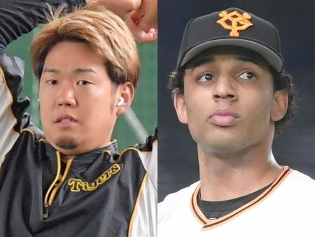 　阪神・西勇（左）と巨人・サンチェス