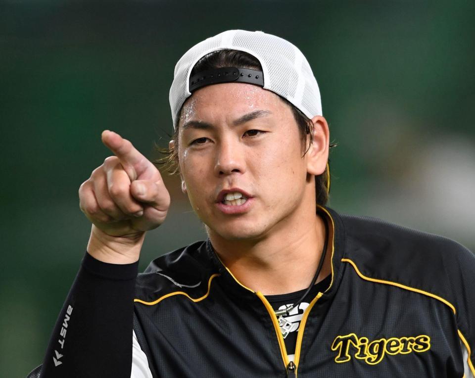 　練習で汗を流す阪神・梅野隆太郎（撮影・田中太一）