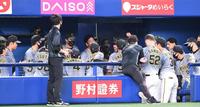 試合前、円陣を組む阪神ナイン（撮影・北村雅宏）