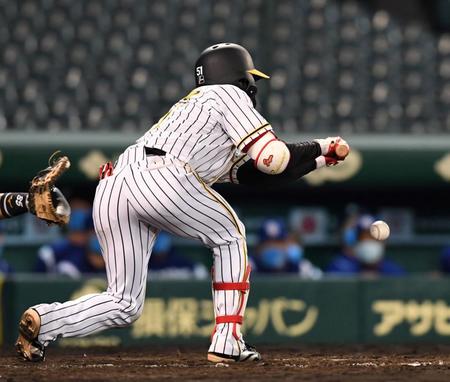 ９回、バントを失敗する中野（撮影・北村雅宏）