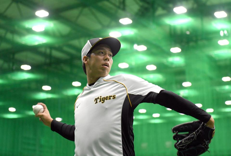 キャッチボールする青柳（撮影・山口登）