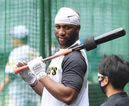 フリー打撃を待つロハス（撮影・田中太一）