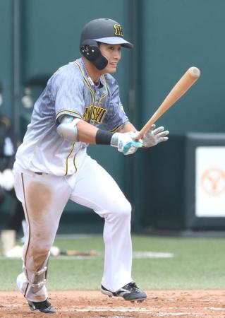 　ソフトバンク戦で右前打を放つ木浪（撮影・北村雅宏）