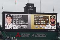 きょう先発予定の阪神・アルカンタラとロッテ・佐々木朗＝甲子園（撮影・田中太一）