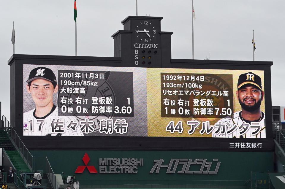 きょう先発予定の阪神・アルカンタラとロッテ・佐々木朗＝甲子園（撮影・田中太一）