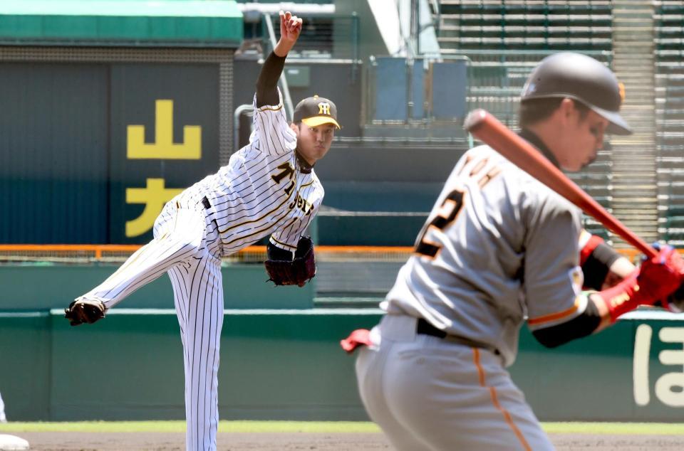 ２回、陽岱鋼に力強いボールを投げ込む藤浪（撮影・田中太一）