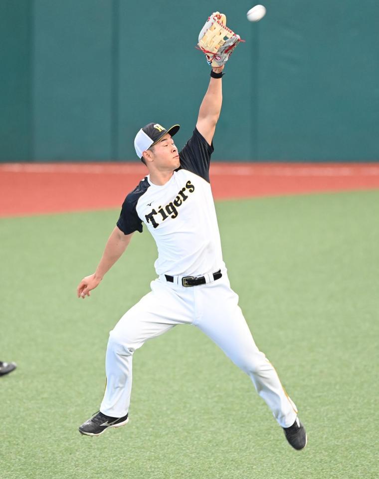 ノックを受ける佐藤輝（撮影・高石航平）