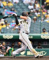　９回、佐藤輝はソロを放つ（撮影・佐々木彰尚）