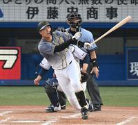 ３回、先制ソロを放つ大山＝神宮球場（撮影・高石航平）