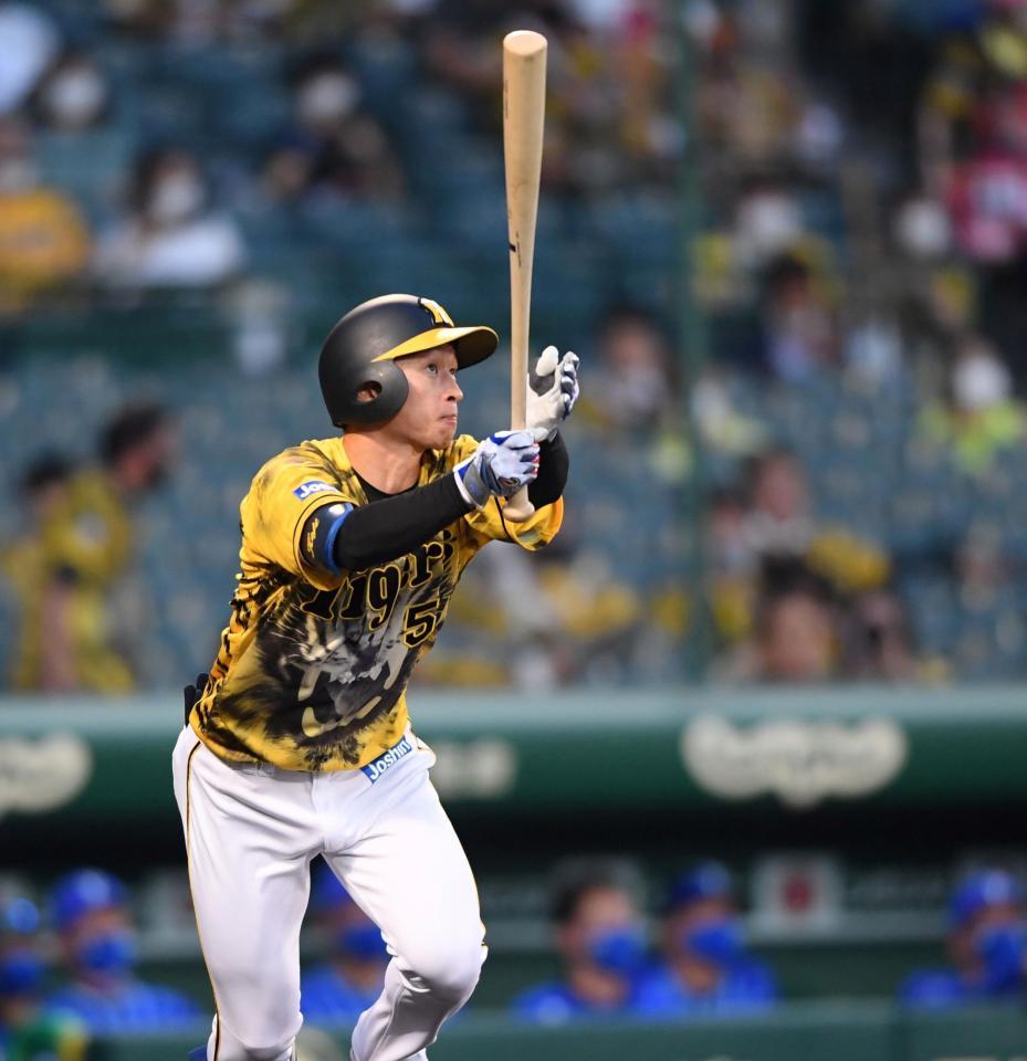 ３回、ソロを放つ近本＝甲子園（撮影・田中太一）